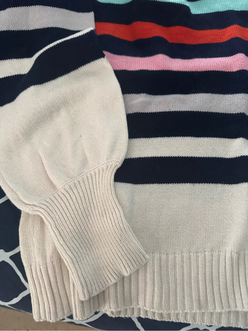 Crown & Ivy Striped Crewneck Sweater in Ivory with Multicolor Stripes